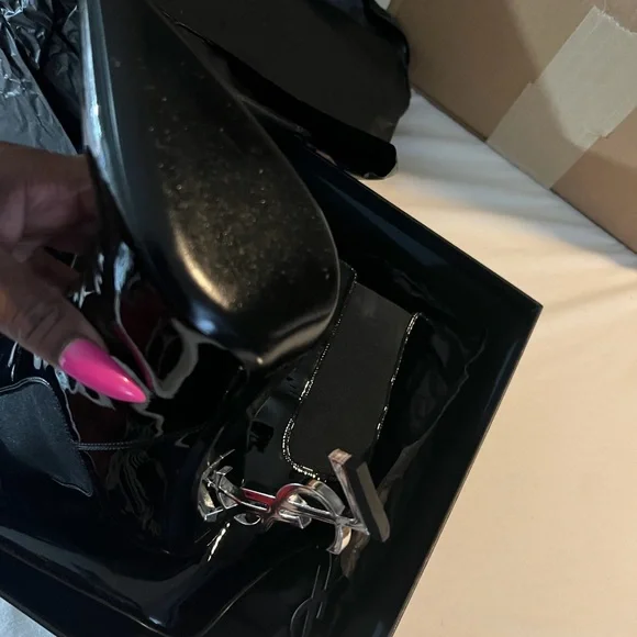 Saint Laurent Black Ankle Boots with Silver Heel - Picture 13 of 15